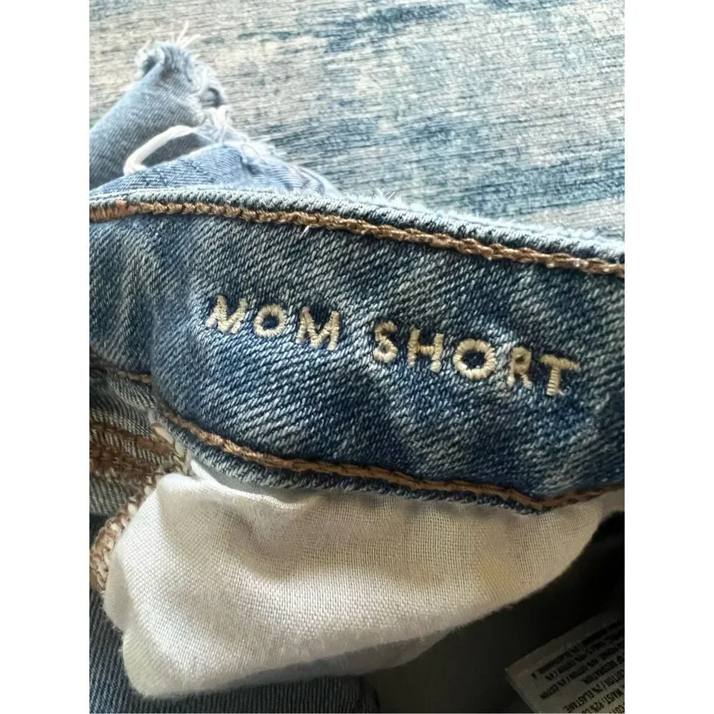 American Eagle Distressed Floral Embroidered High Rise Denim Mom Shorts Size 00
